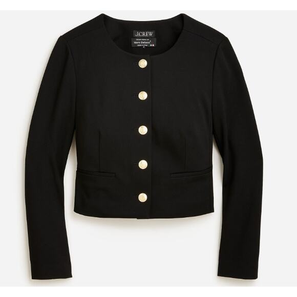 J. Crew Louisa Lady Jacket in Italian Ponte Gold Button Cropped Blazer Black - Picture 3 of 16